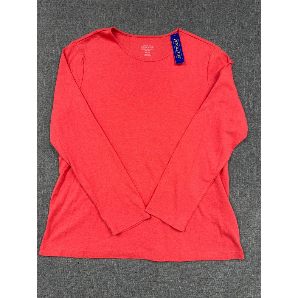 Pendleton Womens XL Long Sleeve Cotton Crew Neck Tee Heather Red TB008-72401 NWT